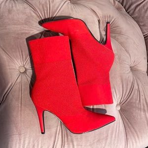 Red Pointed Sock Booties 7.5